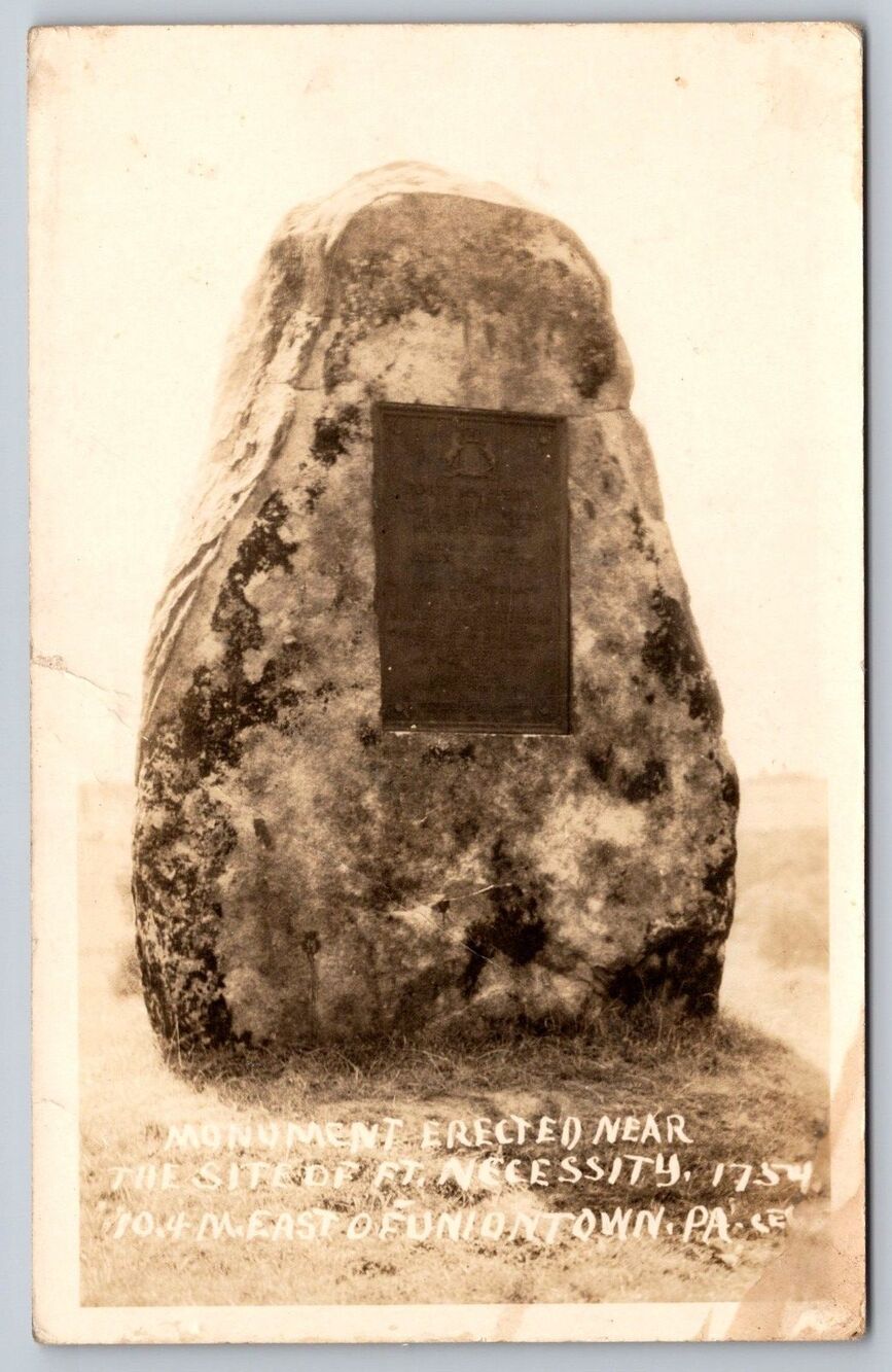 RPPC Ft Necessity Monument 1754 Uniontown PA Vintage Real Photo Postcard DOPS